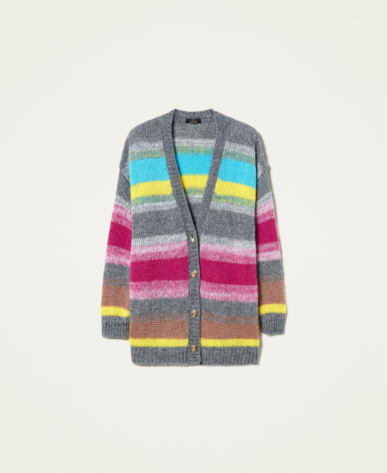 'Galaxite' striped maxi cardigan Dark Grey Marl Stripes Multicolour Woman 212AP3350-0S