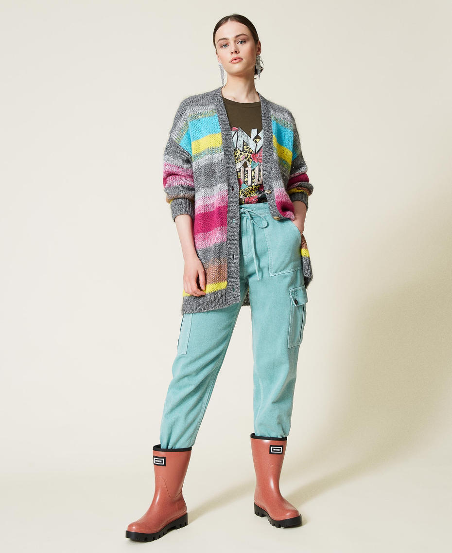 'Galaxite' striped maxi cardigan Dark Grey Marl Stripes Multicolour Woman 212AP3350-0T