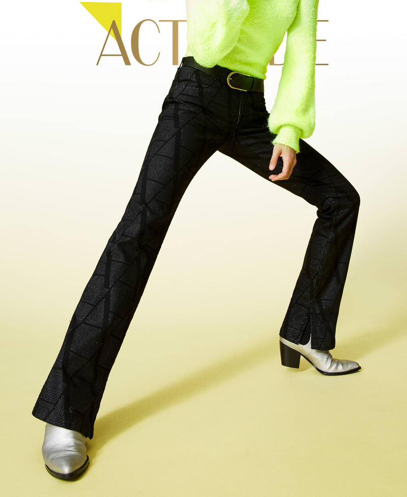 Glitter bell bottom jeans Black Denim Woman 212AT2010-01