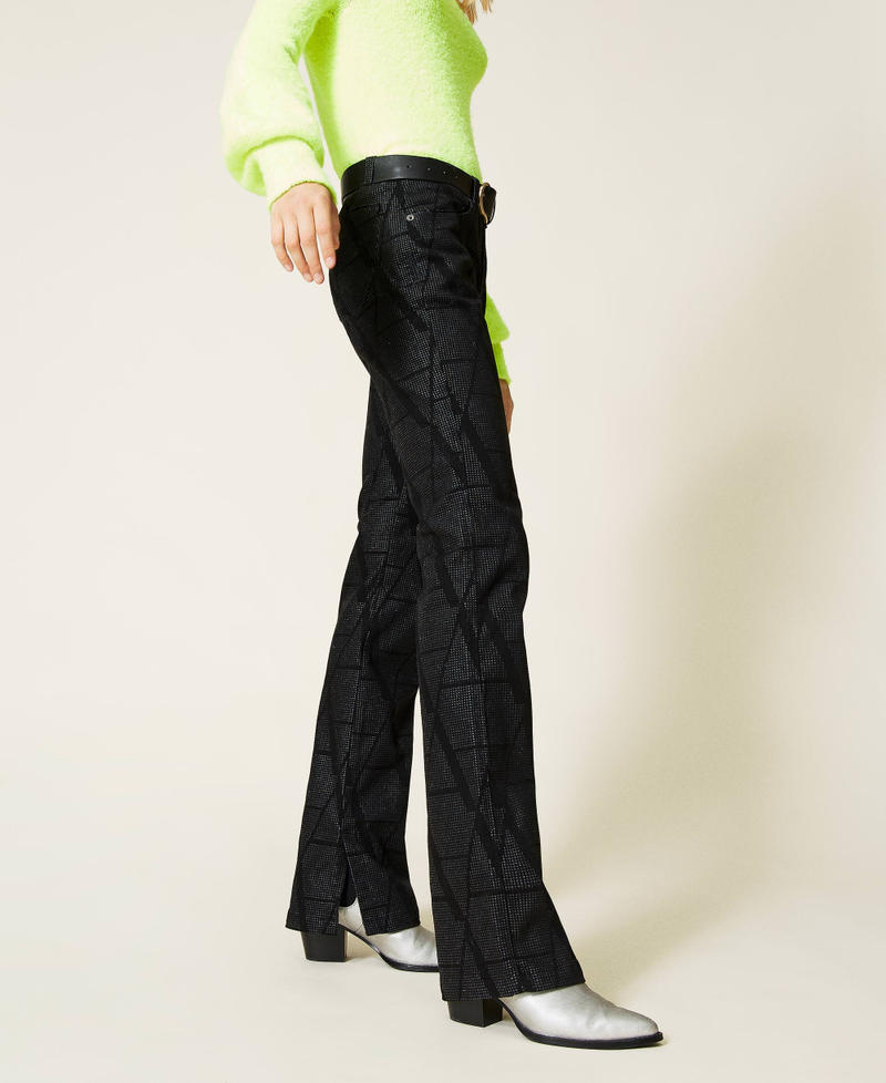 Glitter bell bottom jeans Black Denim Woman 212AT2010-03