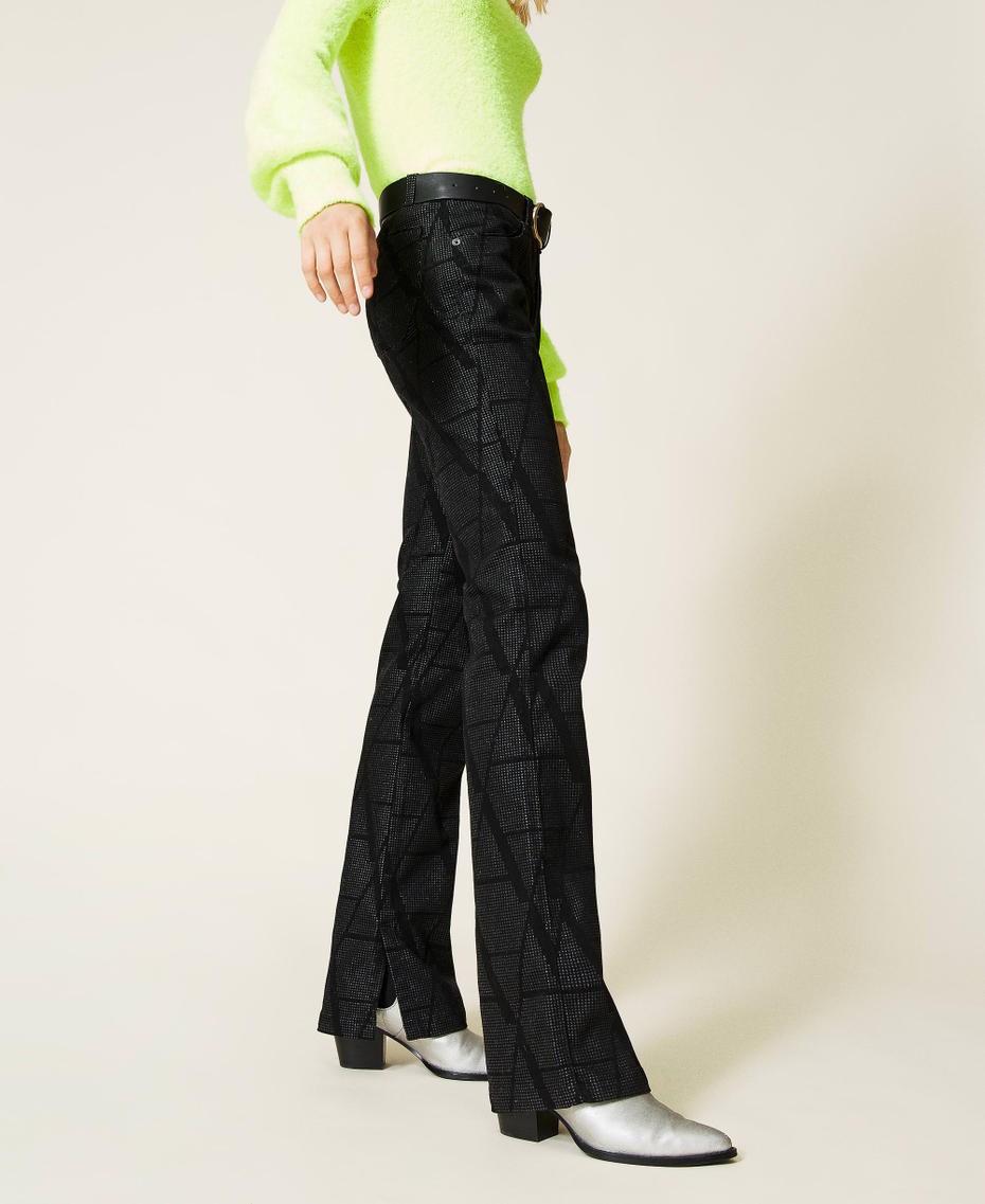 Glitter bell bottom jeans Black Denim Woman 212AT2010-03