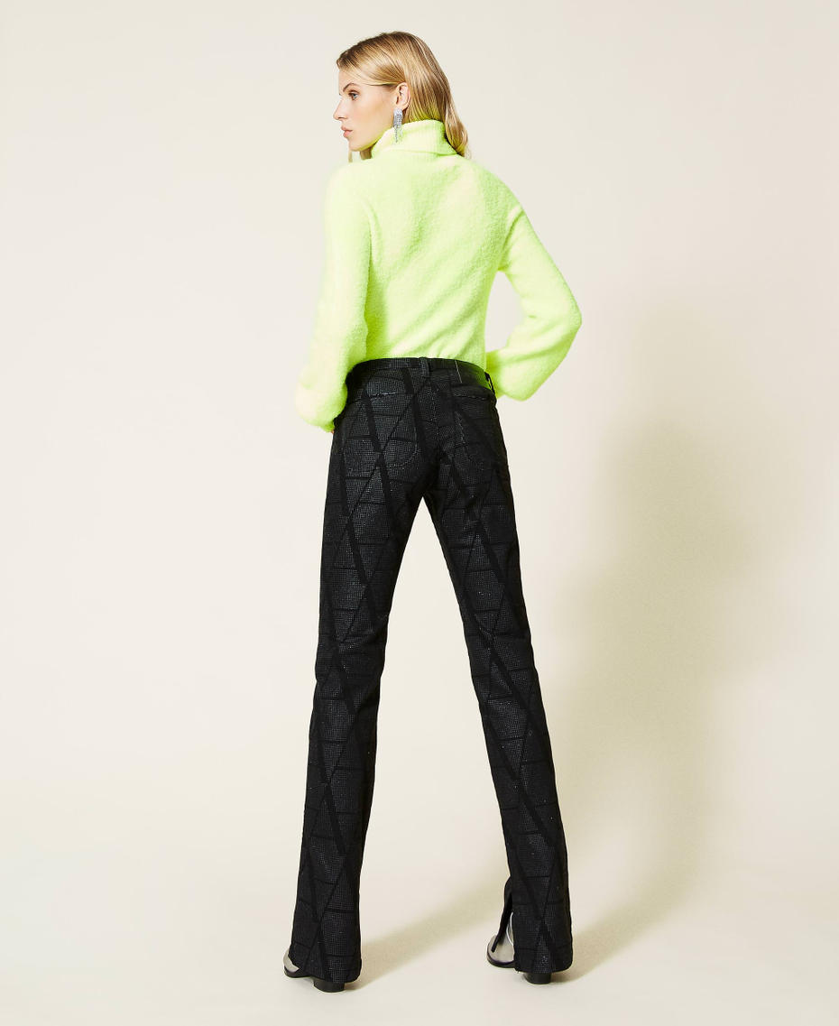 Glitter bell bottom jeans Black Denim Woman 212AT2010-04