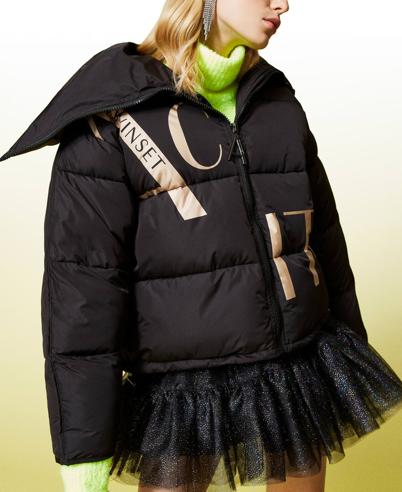 &lsquo;Alum&rsquo; short puffer jacket with logo print Black Woman 212AT2041-01