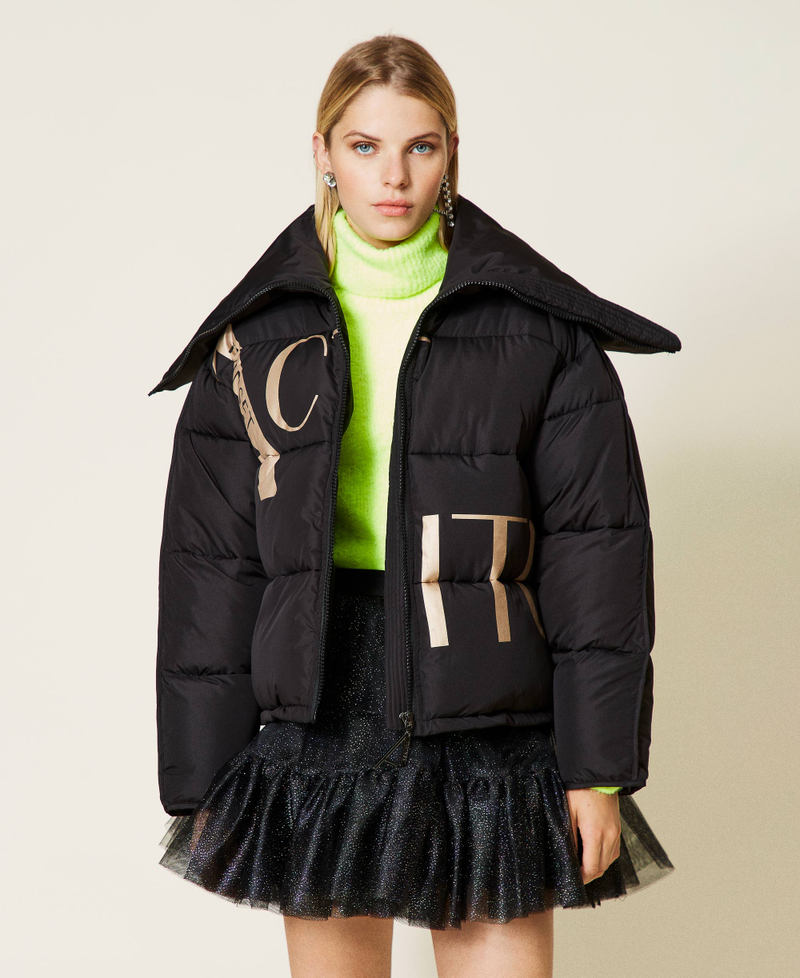 &lsquo;Alum&rsquo; short puffer jacket with logo print Black Woman 212AT2041-02