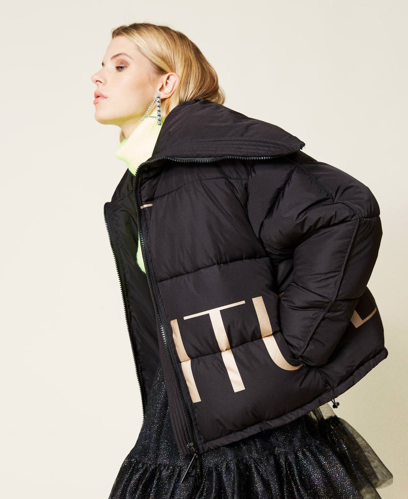 &lsquo;Alum&rsquo; short puffer jacket with logo print Black Woman 212AT2041-03