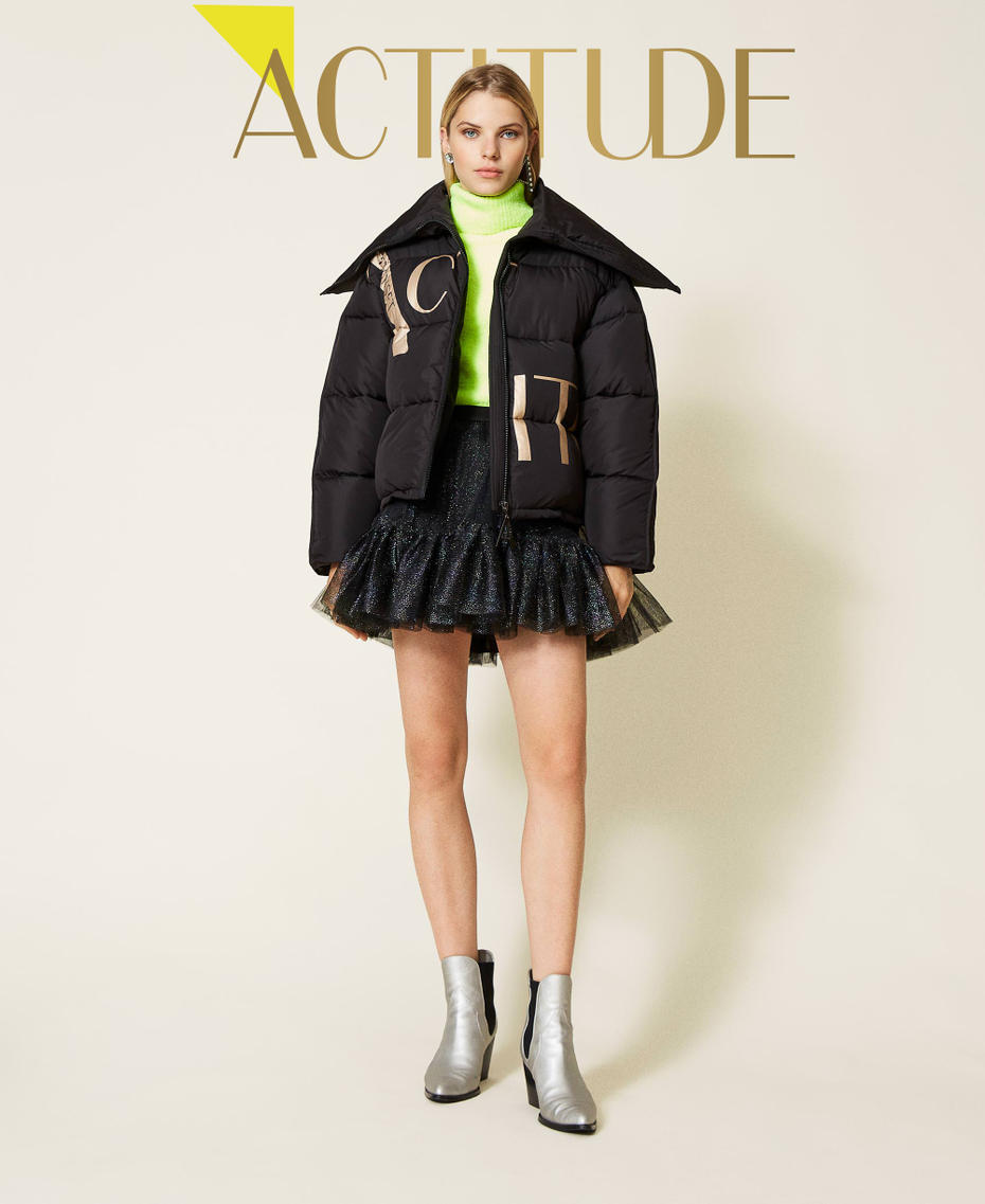 &lsquo;Alum&rsquo; short puffer jacket with logo print Black Woman 212AT2041-0T
