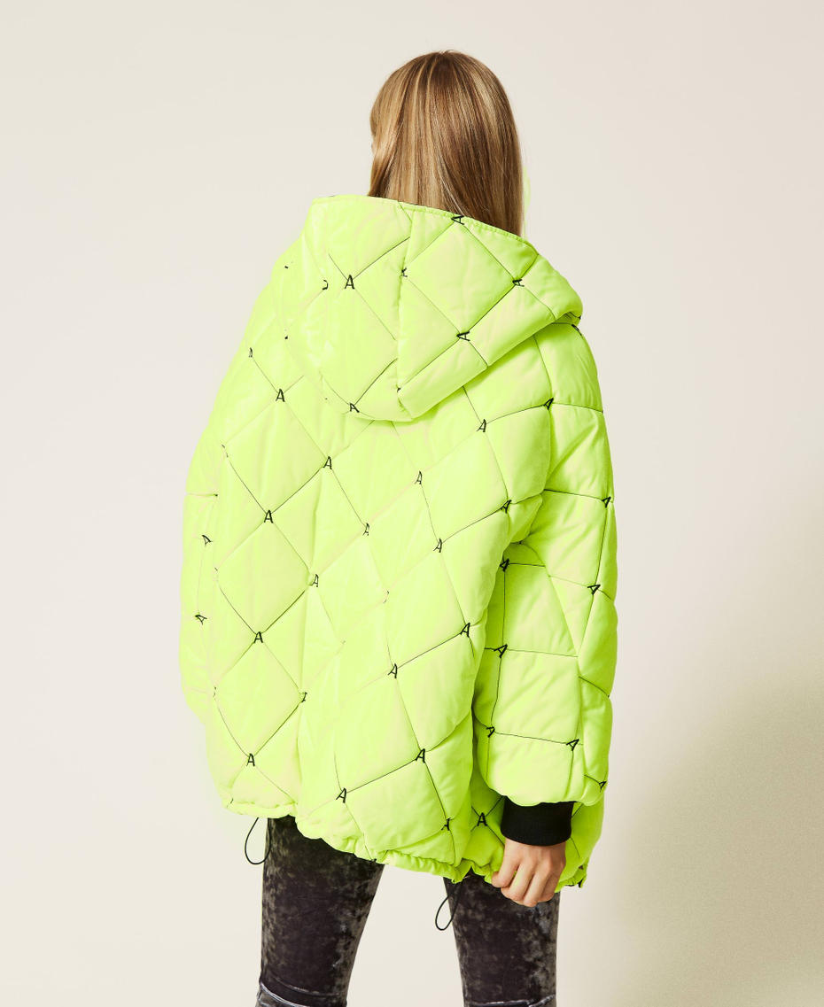 Reversible puffer jacket with embroidery Two-tone Black / Neon Yellow Woman 212AT2042-04