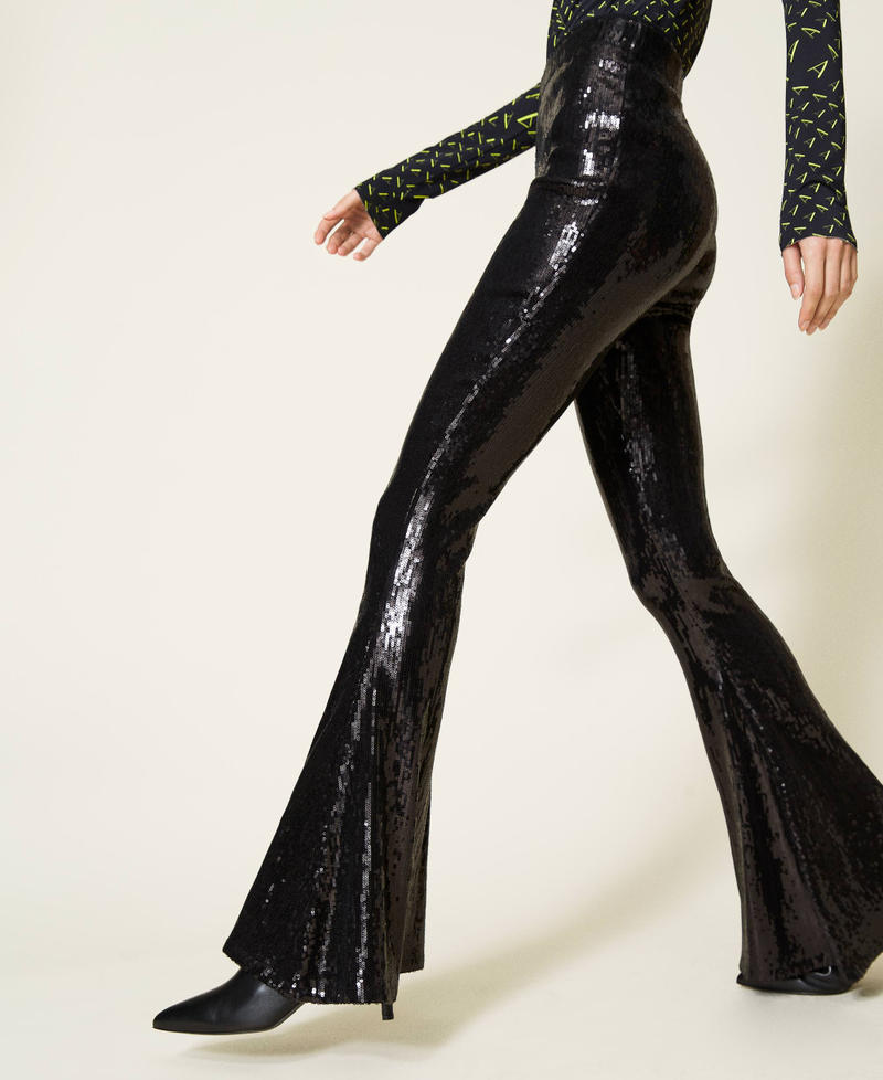 Pantalon « Titanium » entièrement orné de sequins Noir Femme 212AT2084-04