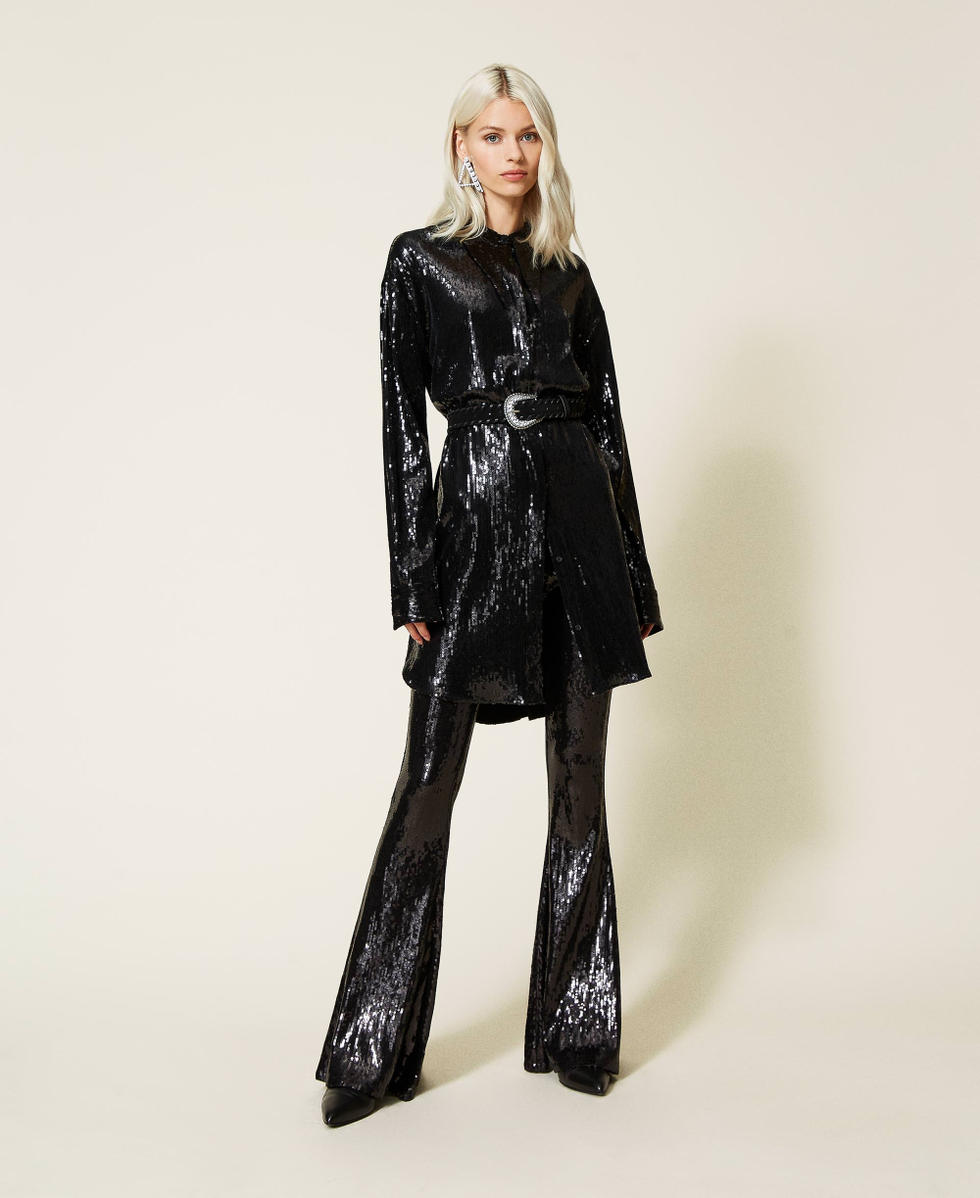 &lsquo;Titanium&rsquo; full sequin trousers Black Woman 212AT2084-0T