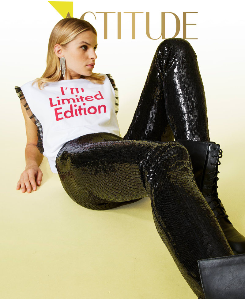 Leggings 'Titanium' in full paillettes Nero Donna 212AT2085-01