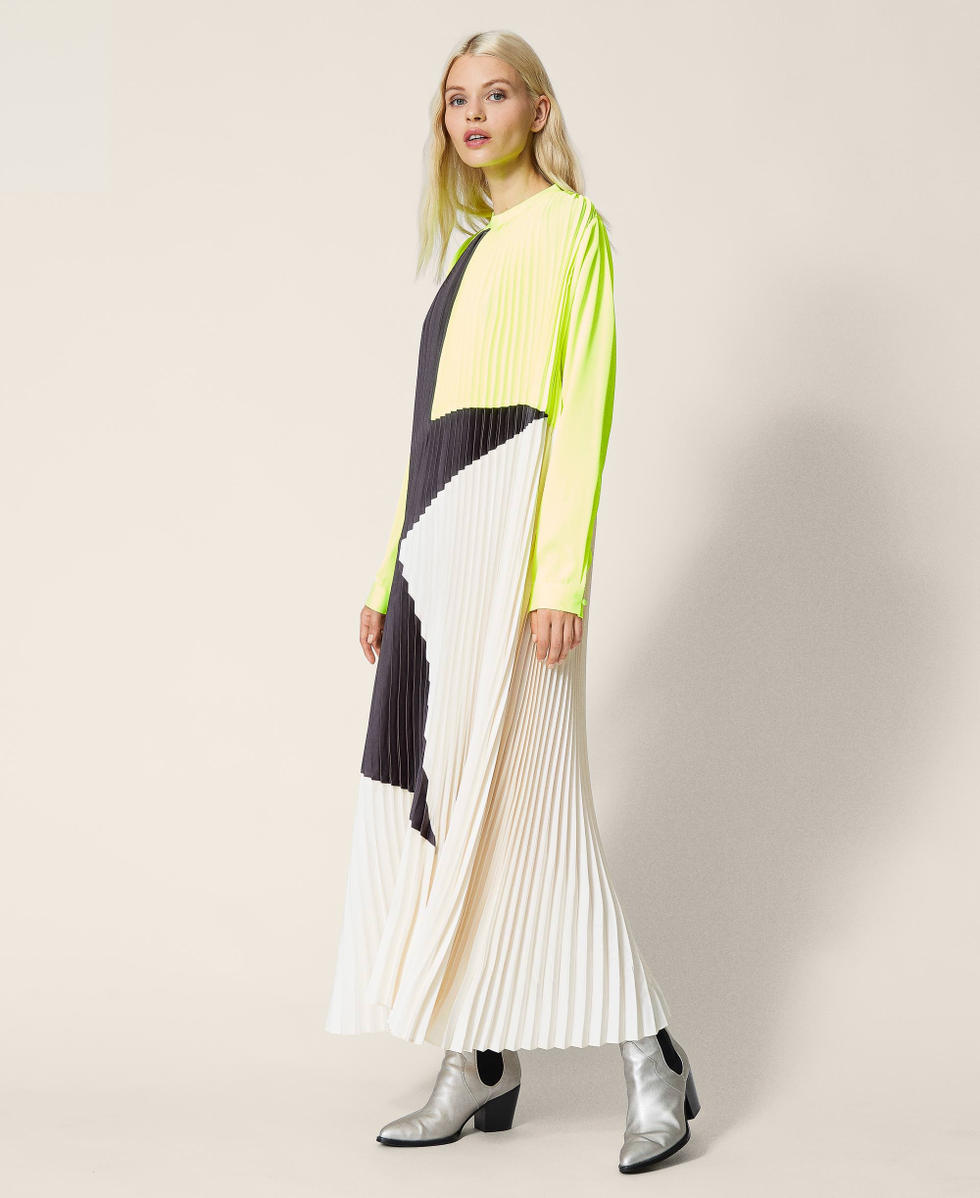 Agate' pleated satin long dress Woman, Yellow | TWINSET Milano