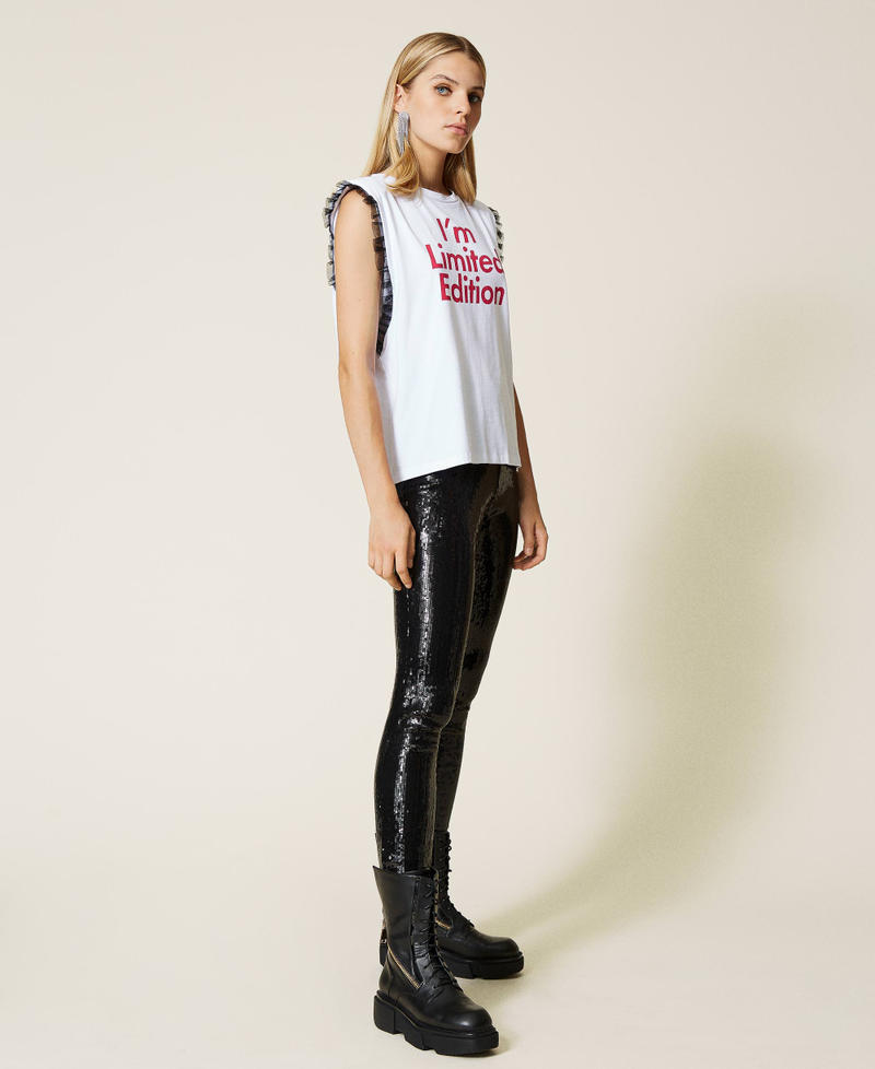 &lsquo;Amethyst&rsquo; t-shirt with ruffles "Sea Salt&rdquo; White Woman 212AT2140-03