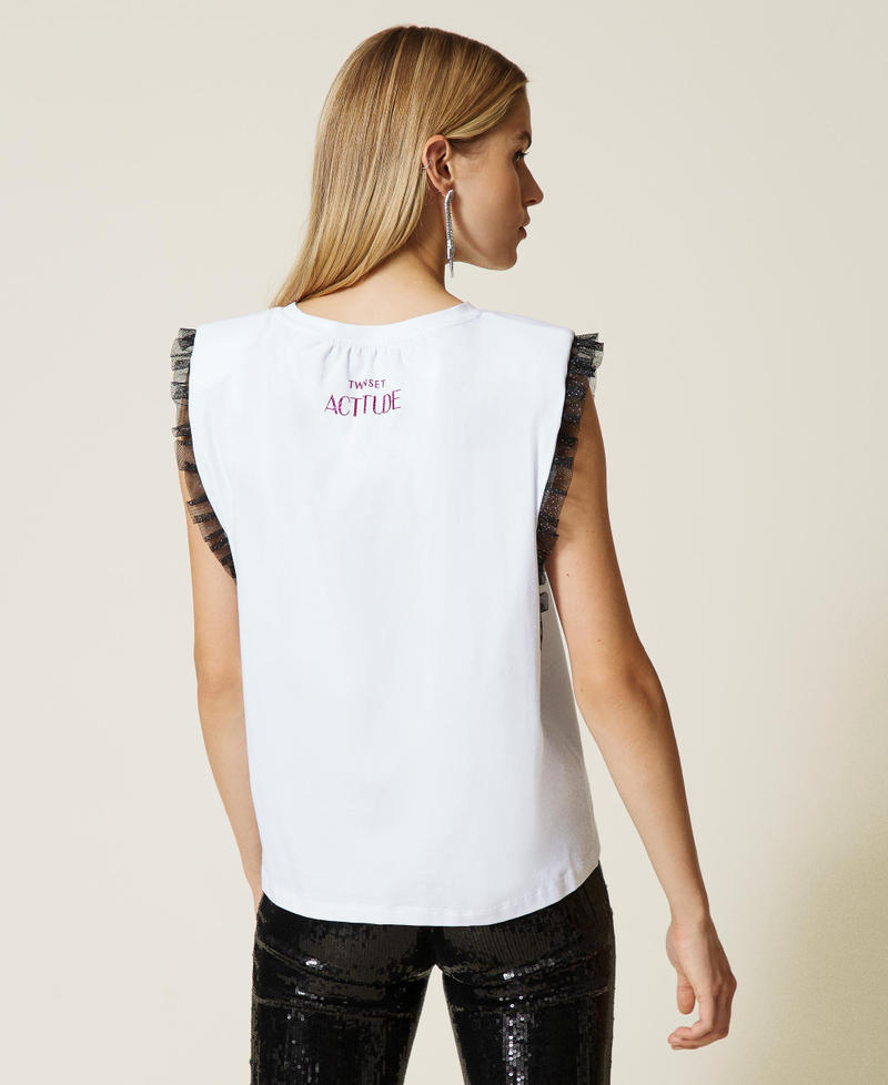 &lsquo;Amethyst&rsquo; t-shirt with ruffles "Sea Salt&rdquo; White Woman 212AT2140-05