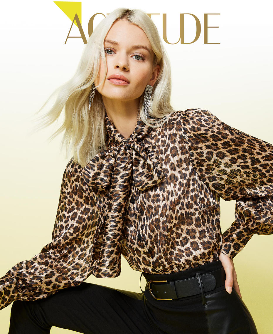 Camisa de jacquard de lúrex animal print Estampado Leopardo Mujer 212AT2150-01