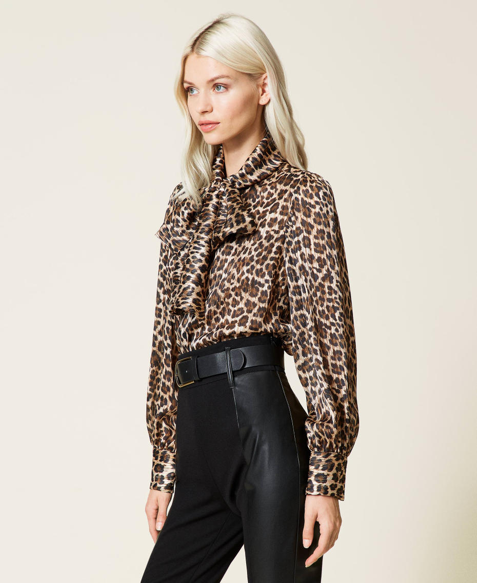 Жаккардовая рубашка с люрексом и животным принтом Набивной Леопард женщина 212AT2150-03