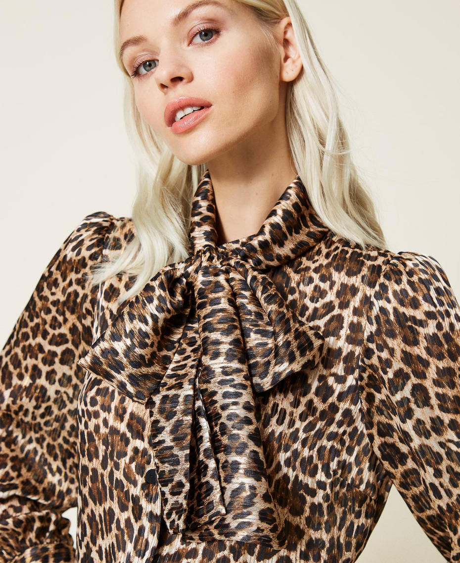 Жаккардовая рубашка с люрексом и животным принтом Набивной Леопард женщина 212AT2150-05