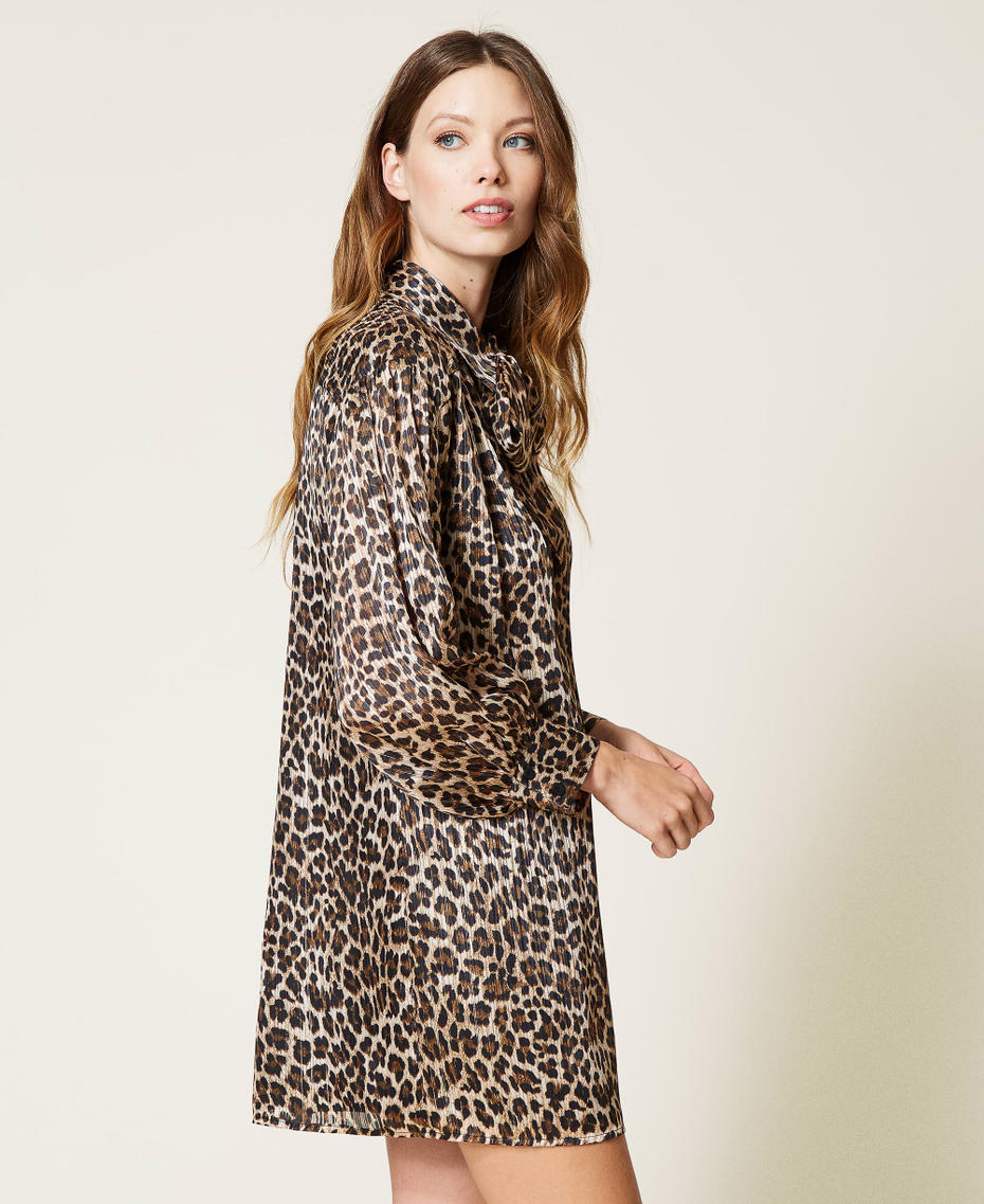 Kleid aus Lurex-Jacquard mit Animaldessin Leopardenprint Frau 212AT2151-03