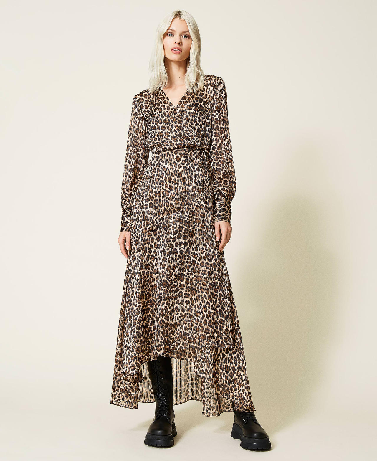 Vestido largo de jacquard de lúrex animal print Estampado Leopardo Mujer 212AT2152-02