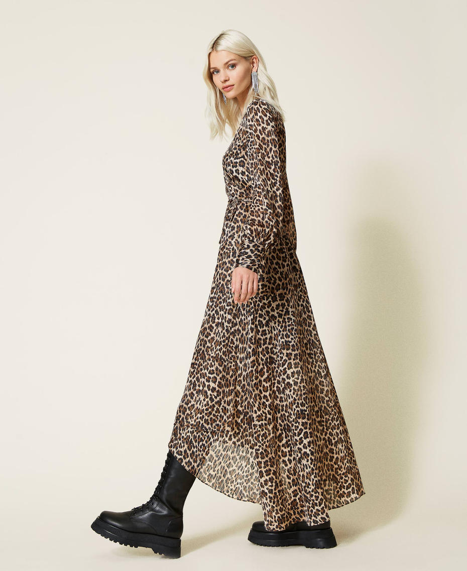 Vestido largo de jacquard de lúrex animal print Estampado Leopardo Mujer 212AT2152-04