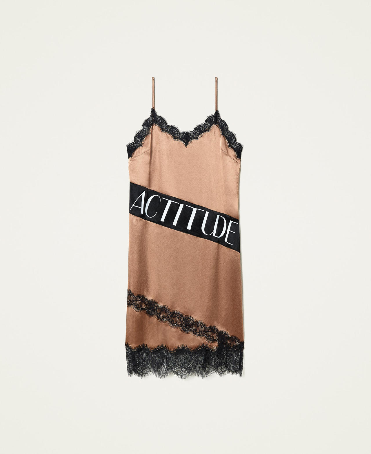 &lsquo;Copper&rsquo; satin slip dress Two-tone &ldquo;Panama&rdquo; Brown / Black Woman 212AT2161-0S