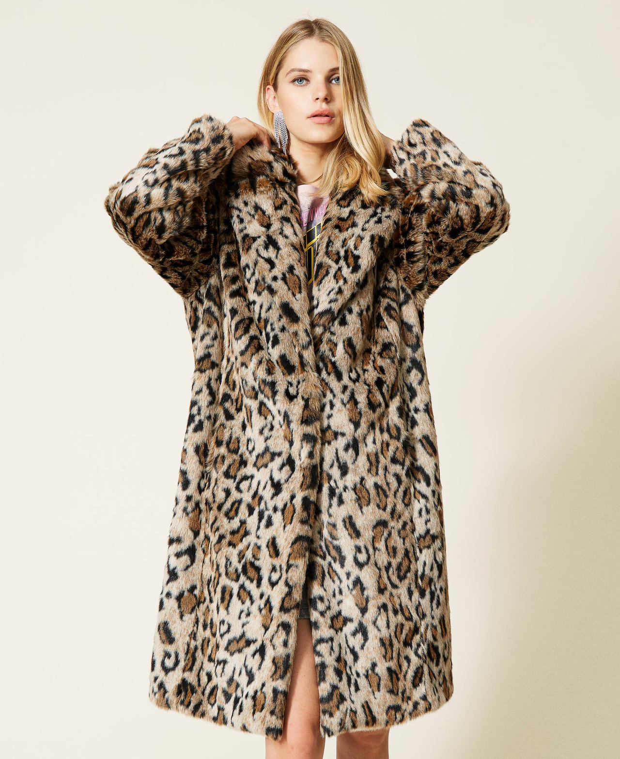 ‘Amber’ animal print jacquard coat Jaguar Print Woman 212AT2171-02