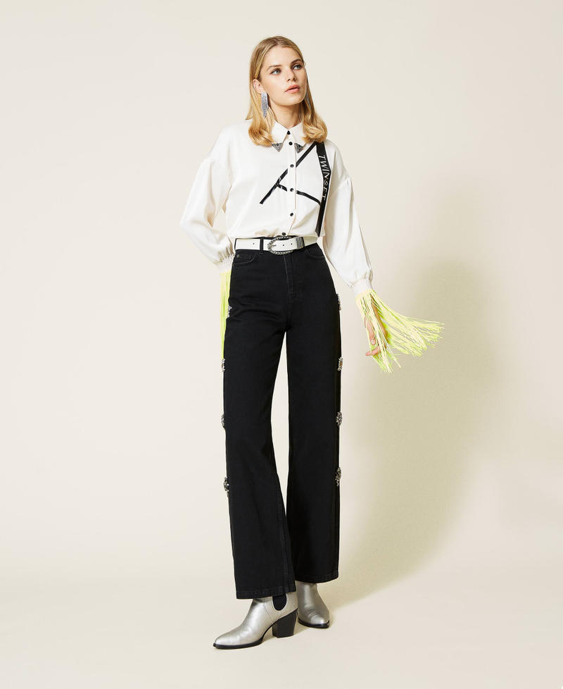 Jeans wide leg 'Diamond' con patch Denim Nero Donna 212AT2180-02