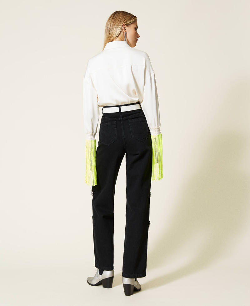 Jeans wide leg 'Diamond' con patch Denim Nero Donna 212AT2180-04