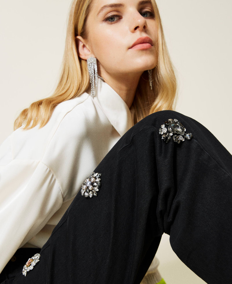 Jeans wide leg 'Diamond' con patch Denim Nero Donna 212AT2180-05