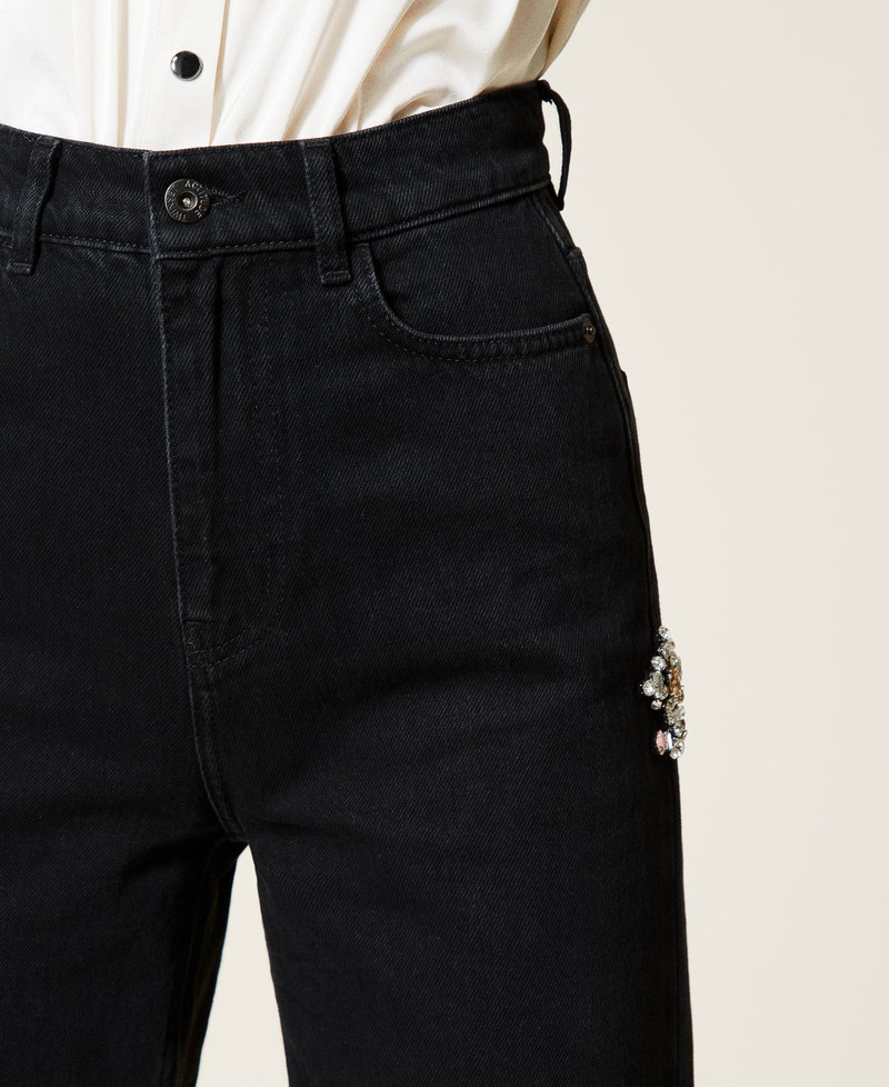 Jeans wide leg 'Diamond' con patch Denim Nero Donna 212AT2180-06