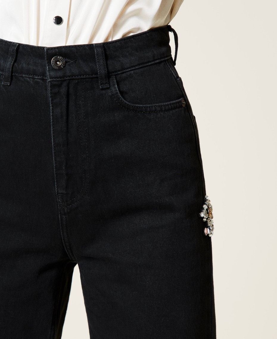 ‘Diamond’ wide leg jeans with patch Black Denim Woman 212AT2180-06