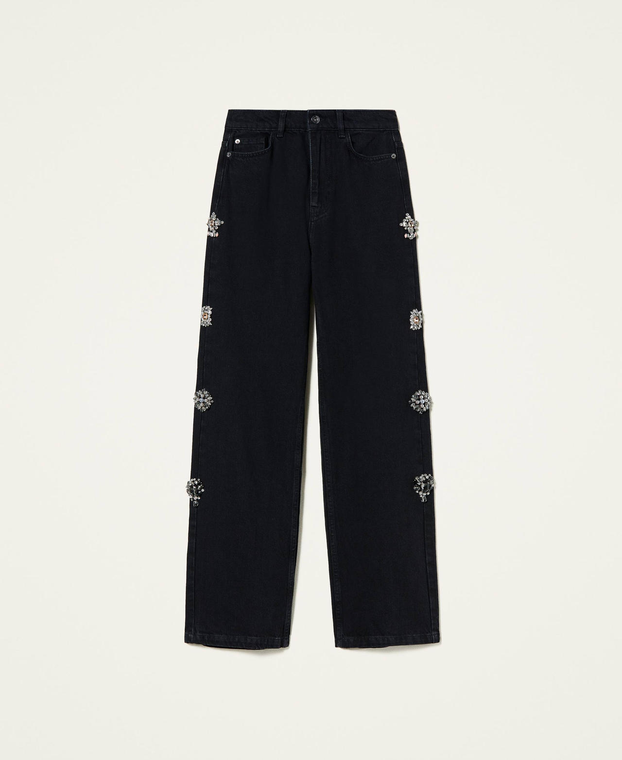 Jeans wide leg 'Diamond' con patch Denim Nero Donna 212AT2180-0S