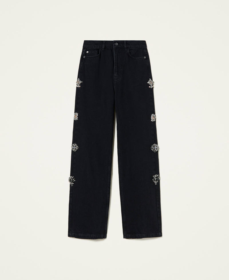 Jeans wide leg 'Diamond' con patch Denim Nero Donna 212AT2180-0S