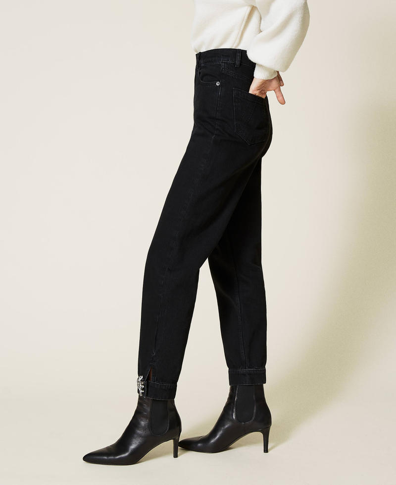 ‘Diamond’ jeans with jewel patch Woman, Blue | TWINSET Milano