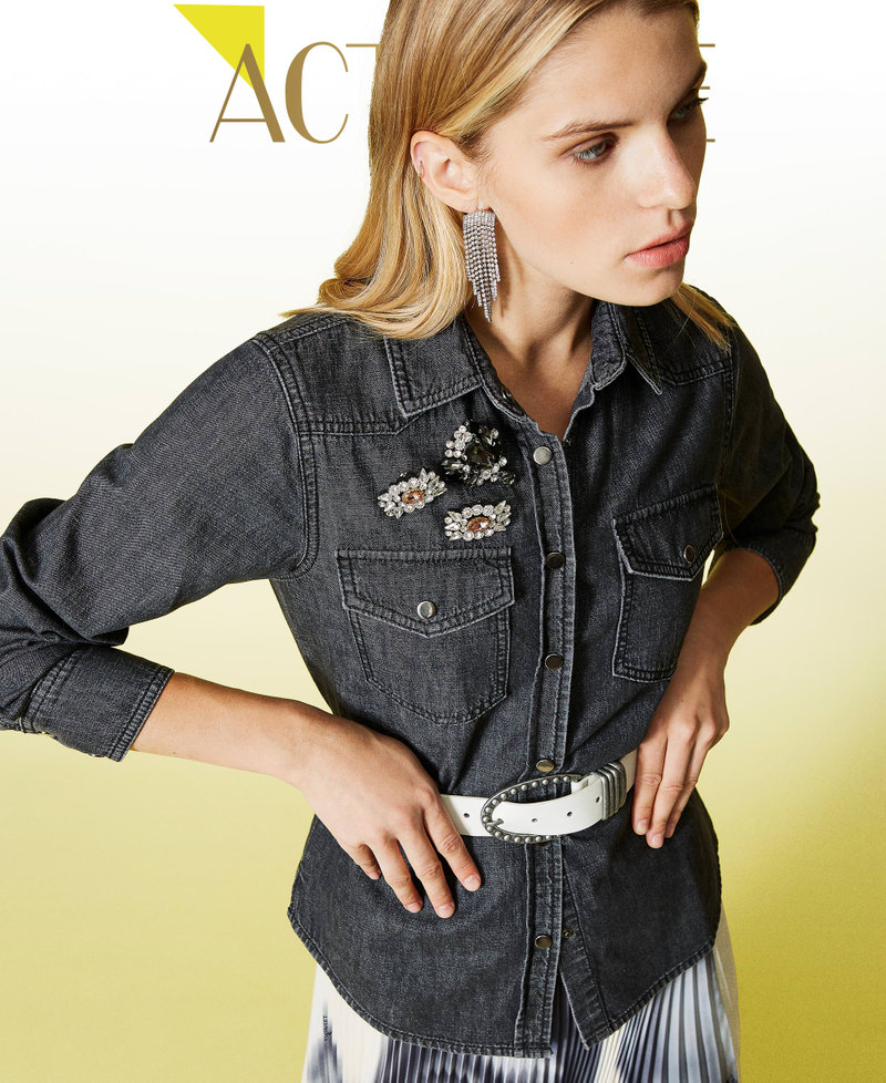 Camicia 'Diamond' in jeans Denim Nero Donna 212AT2183-01