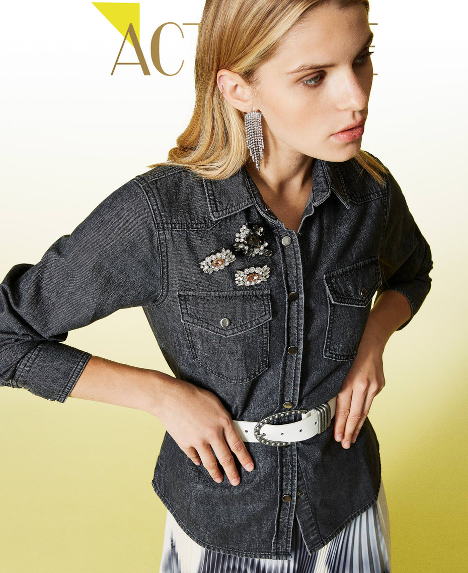Camicia 'Diamond' in jeans Denim Nero Donna 212AT2183-01