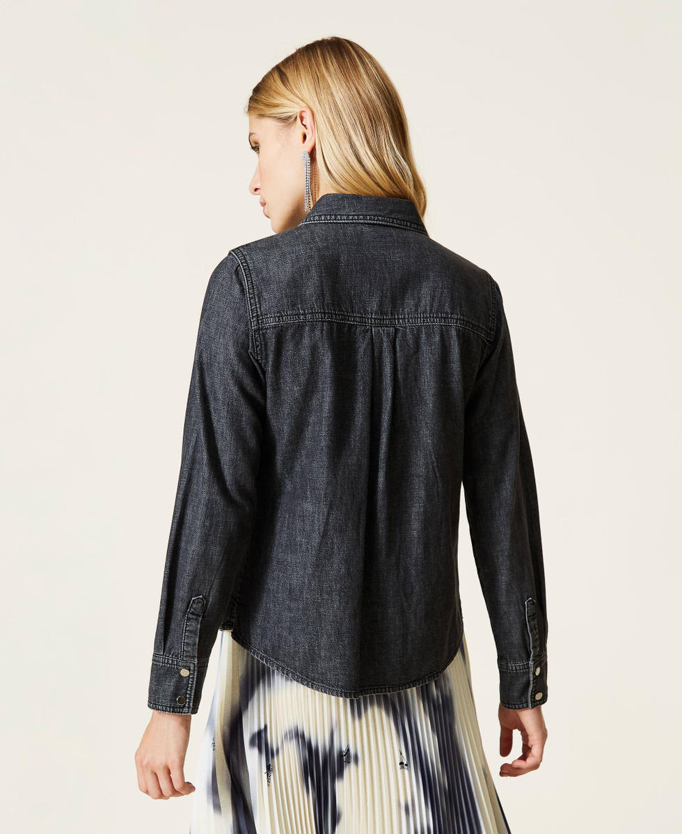 &lsquo;Diamond&rsquo; denim shirt Black Denim Woman 212AT2183-03