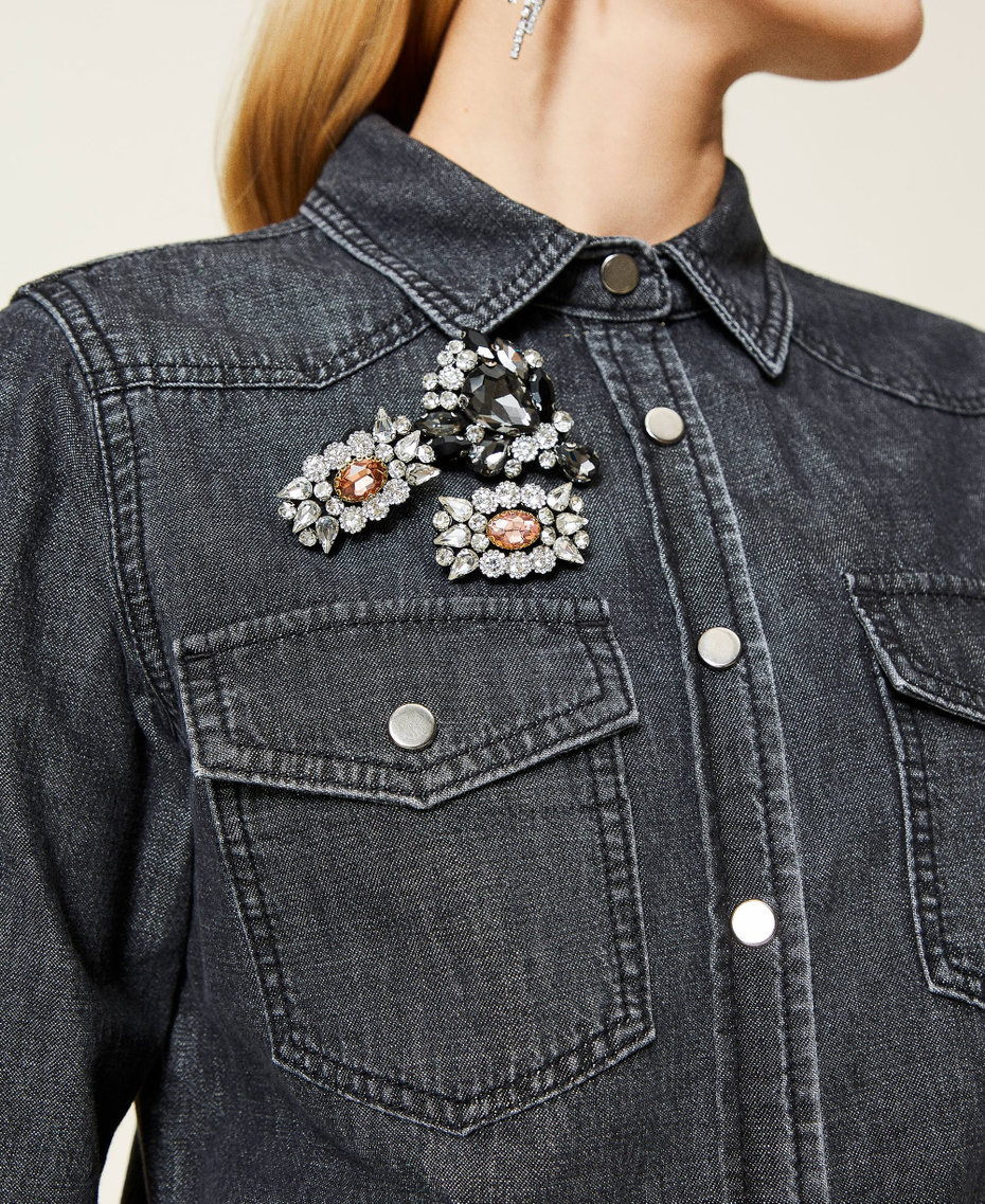 Camicia 'Diamond' in jeans Denim Nero Donna 212AT2183-04