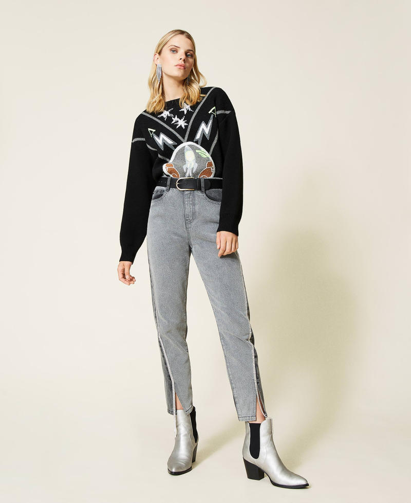 Джинсы Diamond со стразами Серый Деним женщина 212AT2190-02