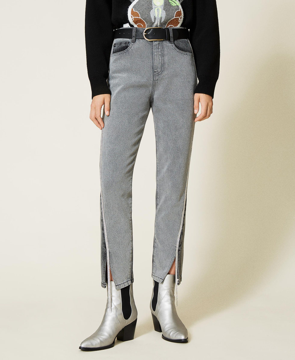 &lsquo;Diamond&rsquo; jeans with rhinestones Grey Denim Woman 212AT2190-06