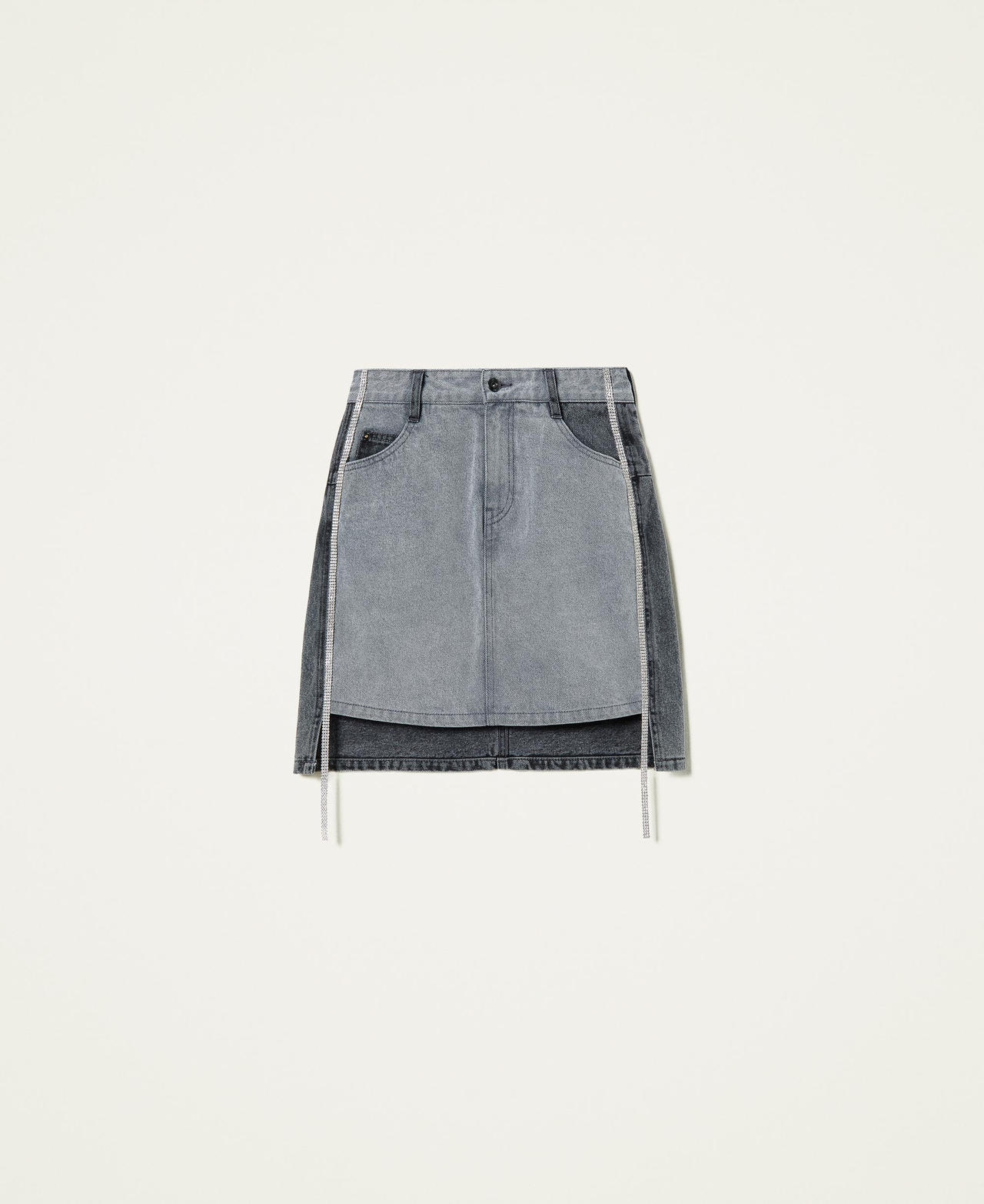 ‘Diamond’ miniskirt with rhinestones Grey Denim Woman 212AT2191-0S