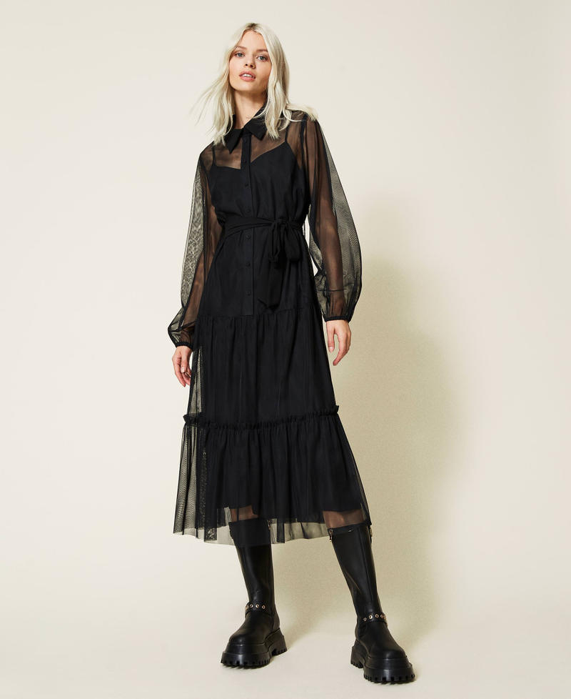 Длинное платье из тюля Черный женщина 212AT2200-02
