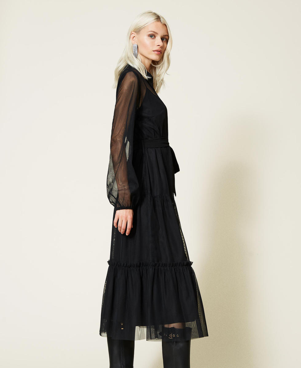 Black long sleeve online tulle dress
