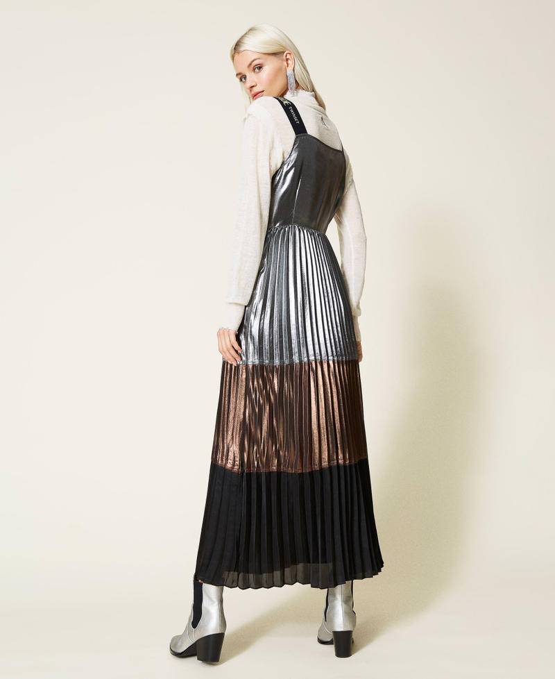 Laminated georgette long dress &ldquo;Mou&rdquo; Beige / &ldquo;Metal Gun&rdquo; Grey / Black Woman 212AT2231-05