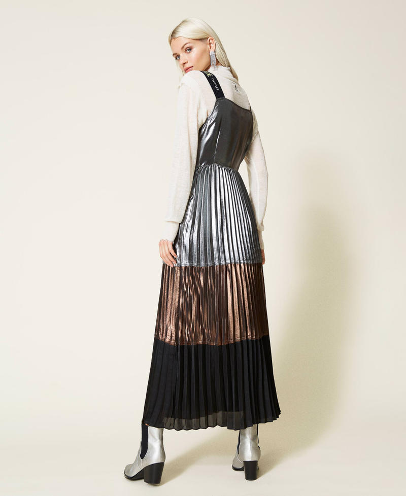 Laminated georgette long dress “Mou” Beige / “Metal Gun” Grey / Black Woman 212AT2231-05