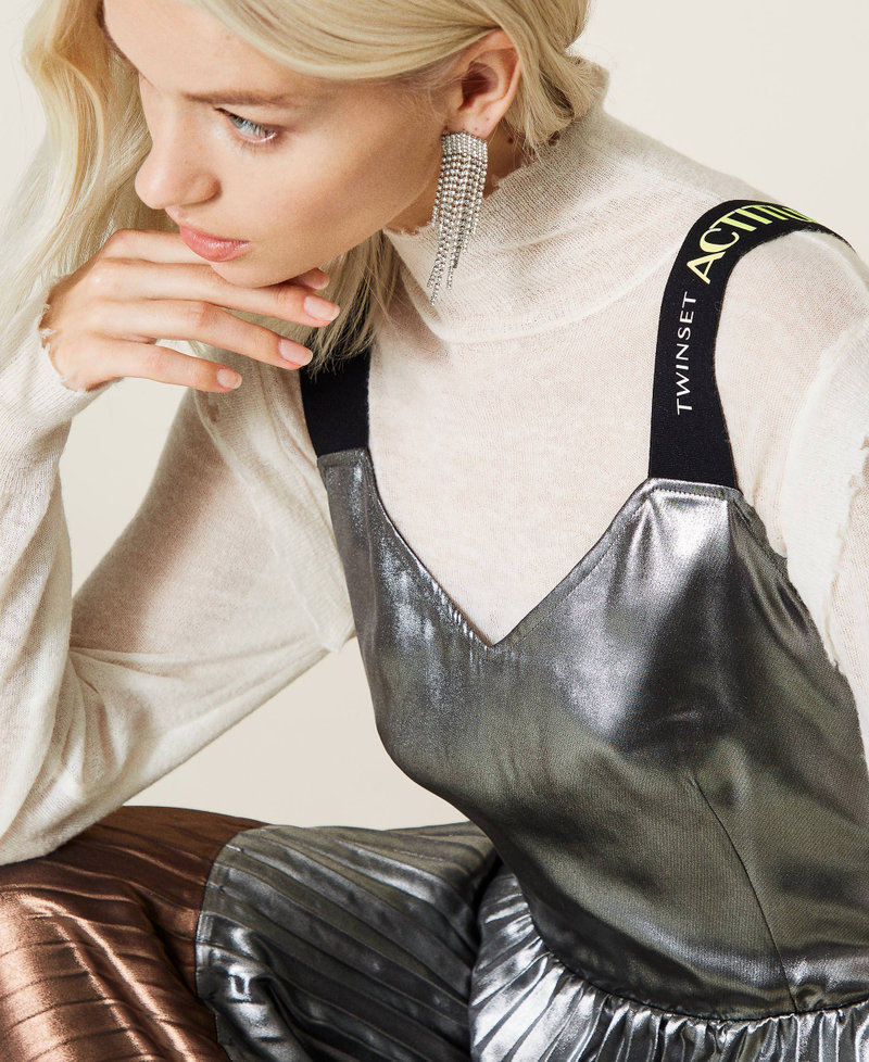 Laminated georgette long dress &ldquo;Mou&rdquo; Beige / &ldquo;Metal Gun&rdquo; Grey / Black Woman 212AT2231-06