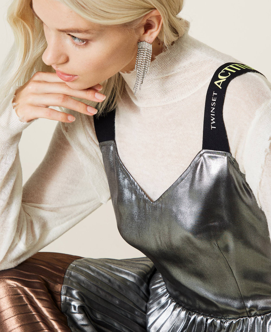 Laminated georgette long dress &ldquo;Mou&rdquo; Beige / &ldquo;Metal Gun&rdquo; Grey / Black Woman 212AT2231-06