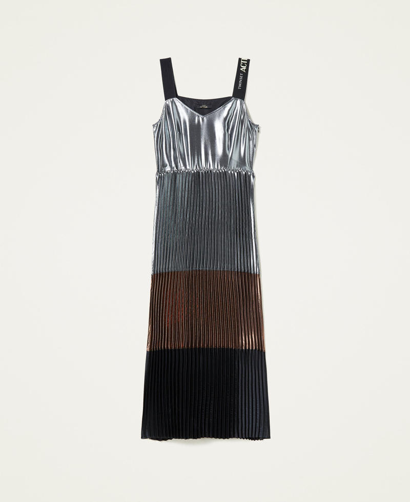 Laminated georgette long dress &ldquo;Mou&rdquo; Beige / &ldquo;Metal Gun&rdquo; Grey / Black Woman 212AT2231-0S