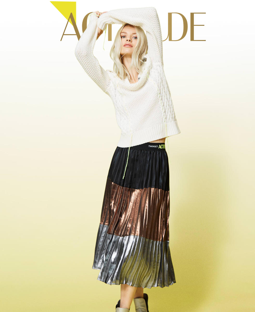 Gonna in georgette pliss&eacute; Beige "Mou" / Grigio "Metal Gun" / Nero Donna 212AT2232-01