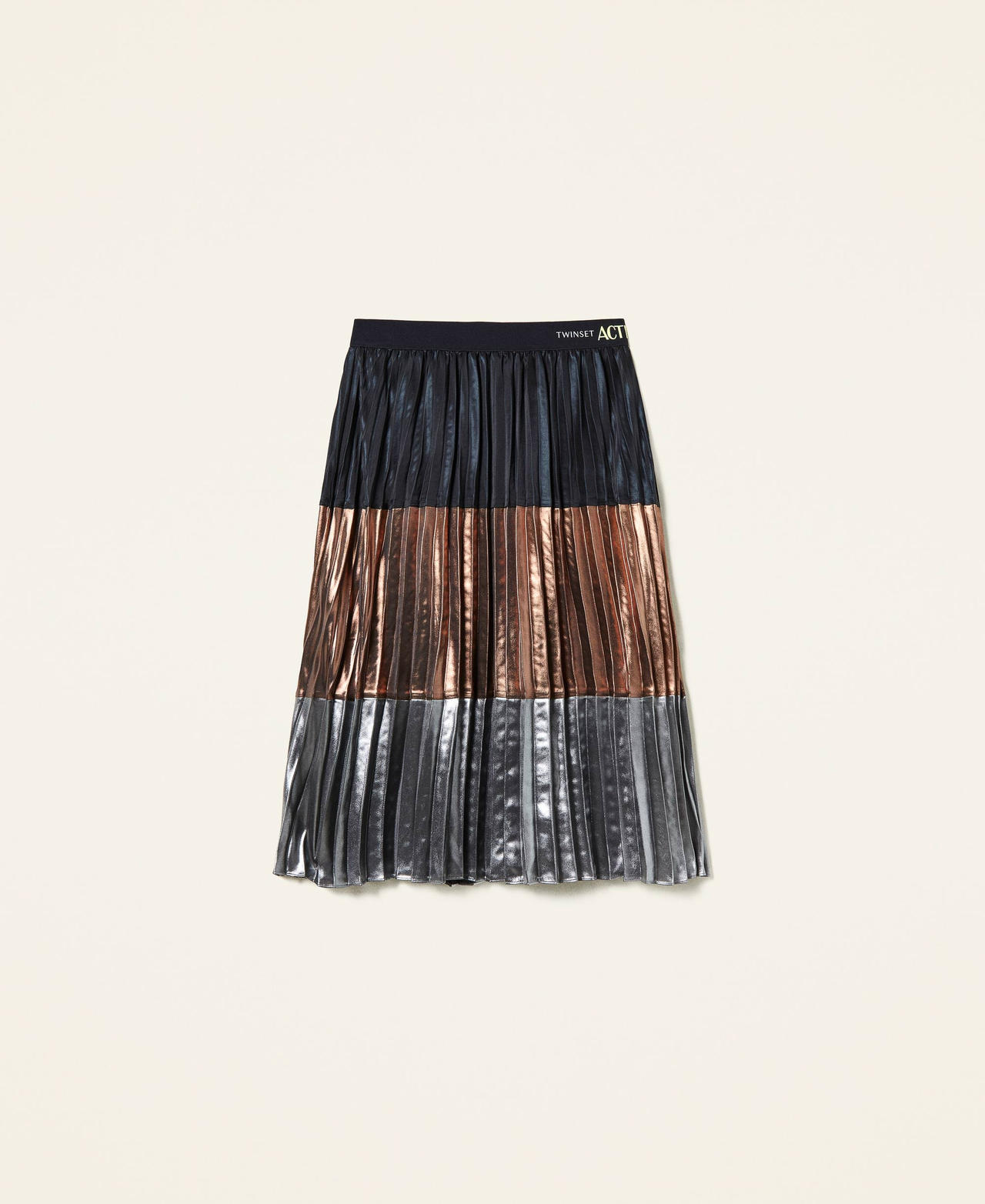 Pleated georgette skirt &ldquo;Mou&rdquo; Beige / &ldquo;Metal Gun&rdquo; Grey / Black Woman 212AT2232-0S