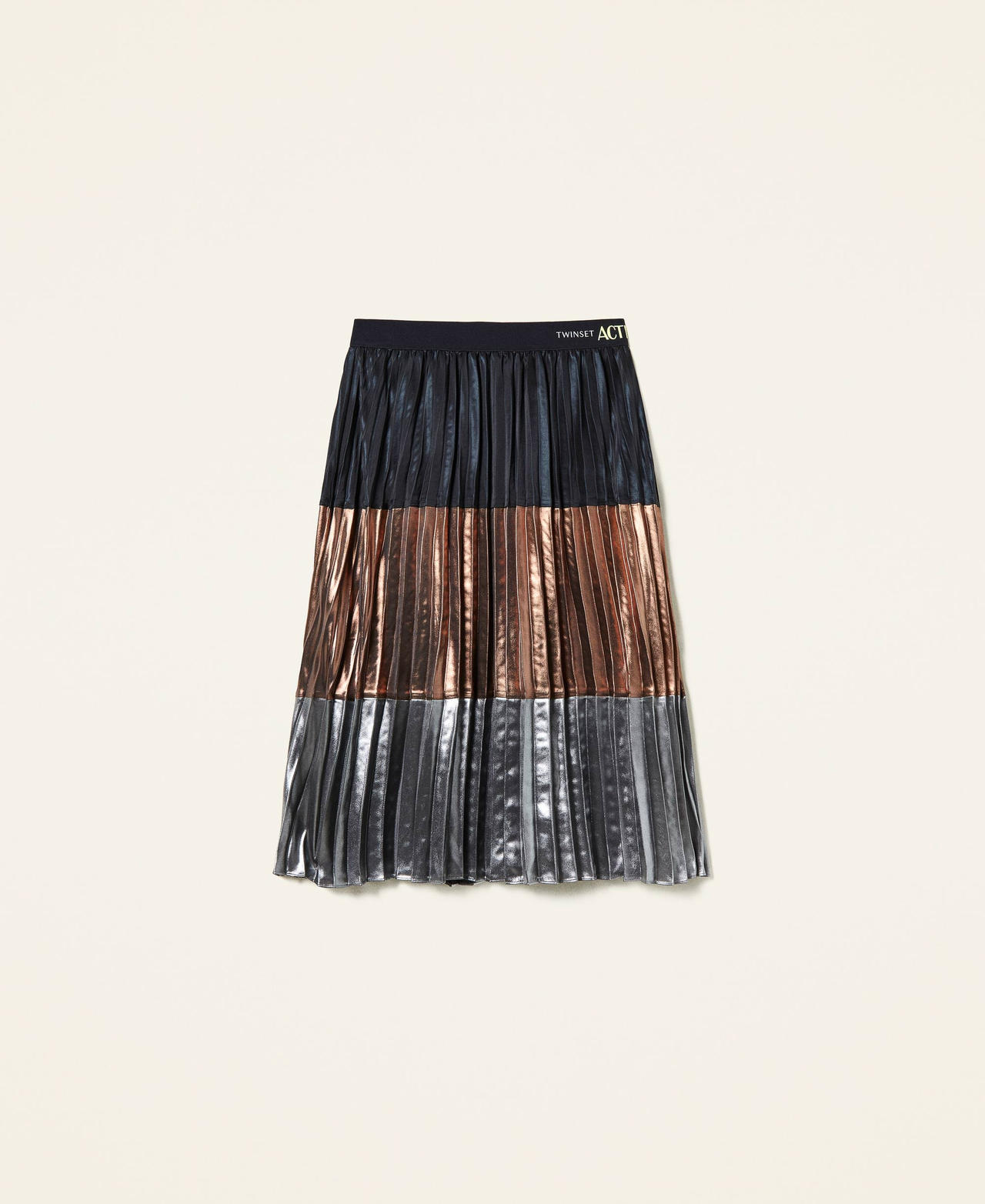 Pleated georgette skirt “Mou” Beige / “Metal Gun” Grey / Black Woman 212AT2232-0S